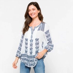 Pale Sky White Amely Split Neck Blouse-  Sz XL